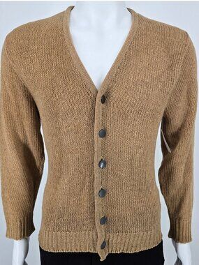 Vintage 1960s Carlyle Lambs Wool Button Front V-Neck Cardigan Sweater (S)